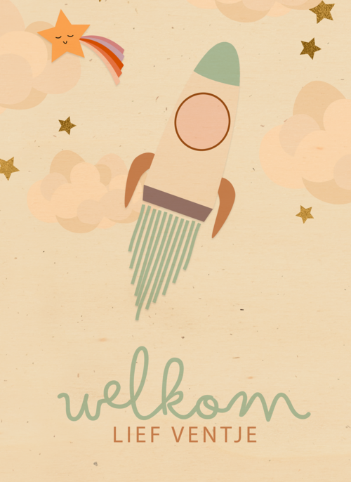 Houten Kaart Geboorte Felicitatie | Houten Kaart Hallmark | Geboorte Felicitatie | Geboorte Felicitatie Met Raket
