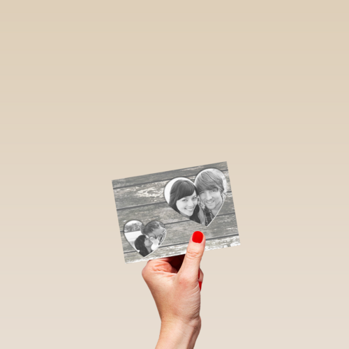 fotokaart hout met twee hartjes