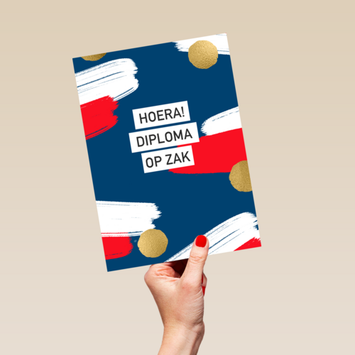 Rood wit blauwe geslaagd kaart met goud