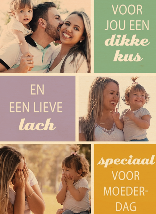 Houten Kaart Moederdag | Houten Kaart Hallmark | Moederdag | Fotokaart Moederdag 3 Fotos Dikke Kus