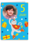 Feestende kat 5 jaar fotokaart