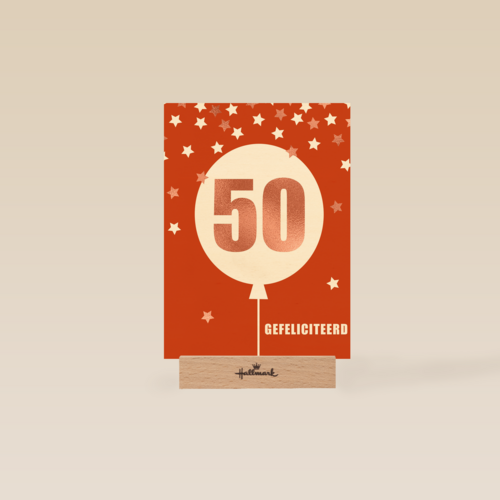 Verjaardagskaart leeftijden 50 ballon rood