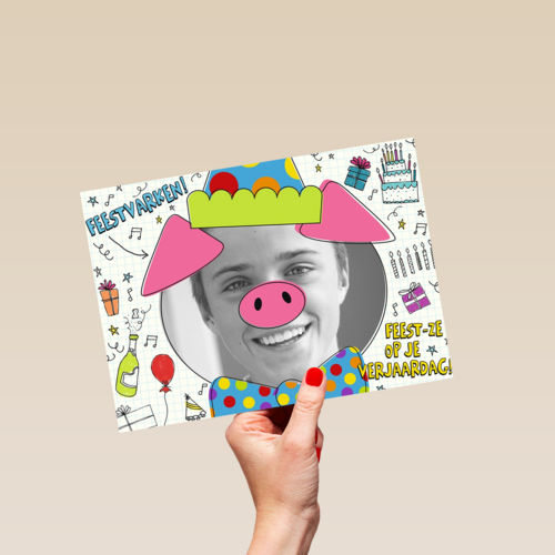 fotokaart feestvarken feest verjaardag