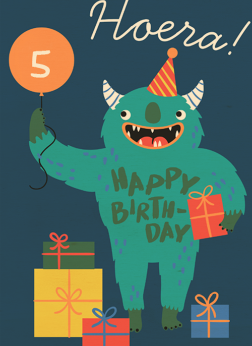Hoera monsterkaart Happy Birthday