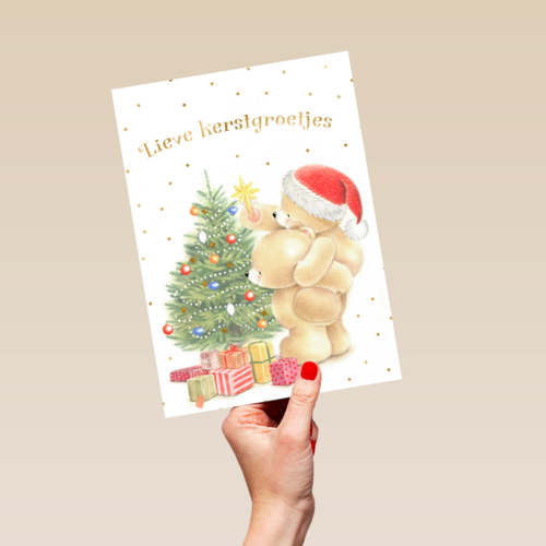 Kerstkaart foreverfriends kerstboom optuigen