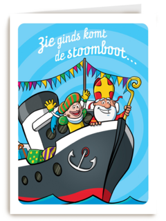 Sinterklaaskaart Zie ginds komt de stoomboot