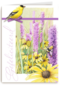 gele vogel met paarse bloemen