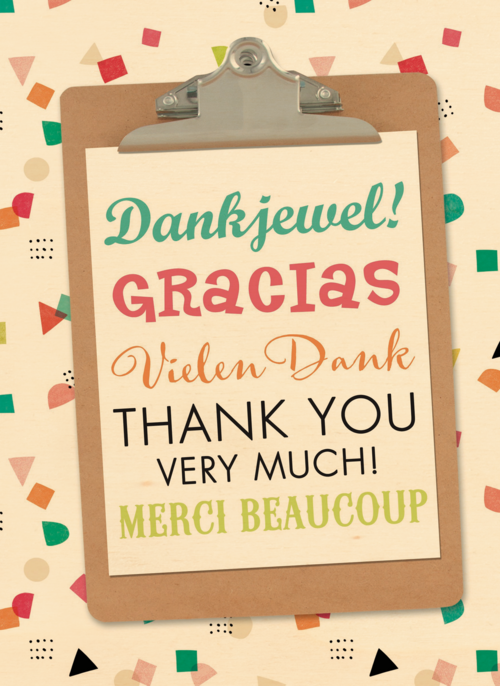 Houten Kaart | Bedankt Gracias Thank You Merci Beaucoup Kaart