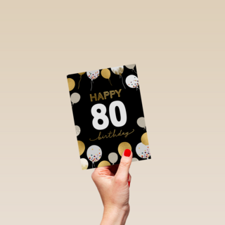 Verjaardagskaart ballonnen met leeftijd zwart