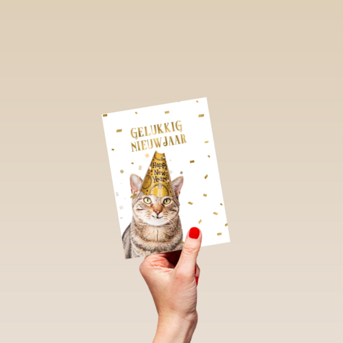 nieuwjaar kaart kat gelukkig nieuwjaar