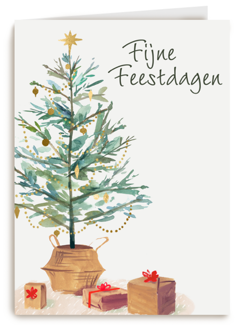 Kerstkaart klassiek kerstboom cadeautjes
