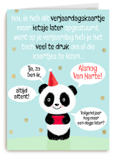 Verjaardagskaart te laat met panda