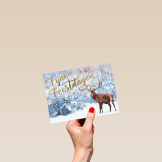 Rendier kerstkaart winter tafereel