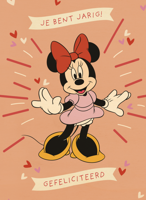 Verjaardagskaart Minnie Mouse gefeliciteerd