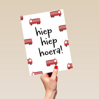 verjaardagskaart brandweerauto hiep hiep hoera