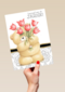 beer met boeket rode tulpen