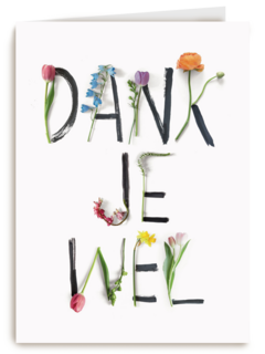 botanical kaart met bloemenletters geschreven dankjewel