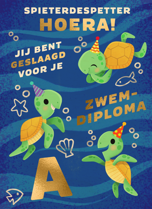 Houten Kaart Zwemdiploma | Houten Kaart Hallmark | Zwemdiploma | Zwemdiploma A Kaart Met Schildpadden
