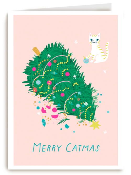kerstkaart met kerstboom merry catmas