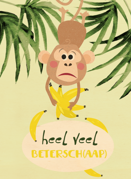Houten Kaart Beterschapskaarten | Houten Kaart Hallmark | Beterschapskaarten | Heel Veel Beterschap Met Deze Bananen