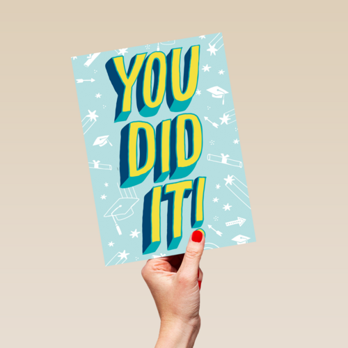 Geslaagdkaart you did it blauw met geel