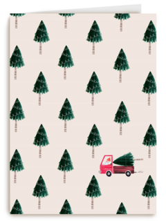 Kerstkaart kerstbomen met vrachtwagen