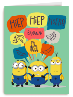Verjaardagskaart de Minions hiep hiep hoera banana