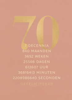 Verjaardagskaart 70 roze gouden letters