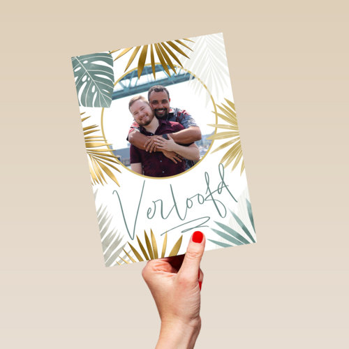 Fotokaart verloofd stijlvol plantendesign