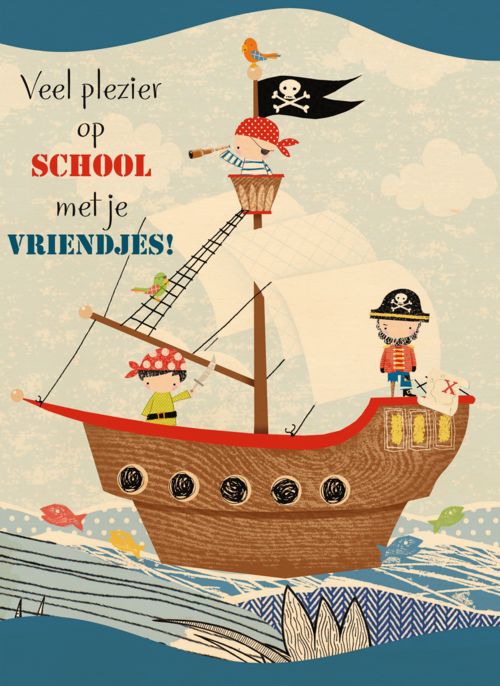 Houten Kaart Back To School | Houten Kaart Hallmark | Back To School | Piratenschip Veel Plezier Op School