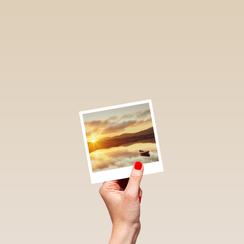 Blanco kaart Reizen Meer met bootje Polaroid