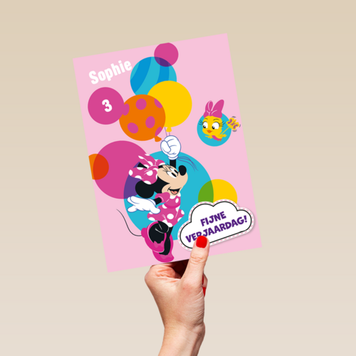 Minnie Mouse verjaardagskaart ballonnen