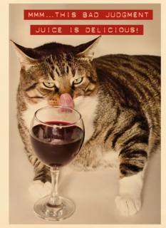 Verjaardagskaart kat met wijnglas