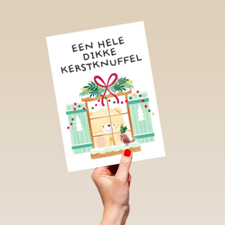 Kerstkaart hart onder de riem Een hele dikke kerstknuffel