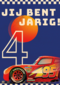 Cars verjaardagskaart Bliksem McQueen 4 jaar