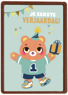 een beer met kado voor je eerste verjaardag