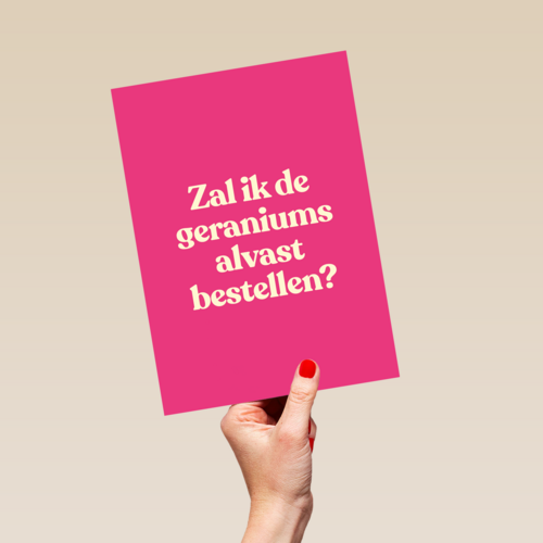 verjaardag kaart andc zal ik de geraniums alvast bestellen