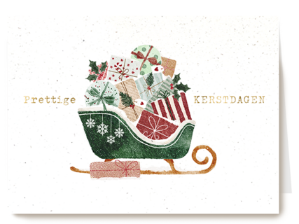 Slee vol cadeaus kerstkaart