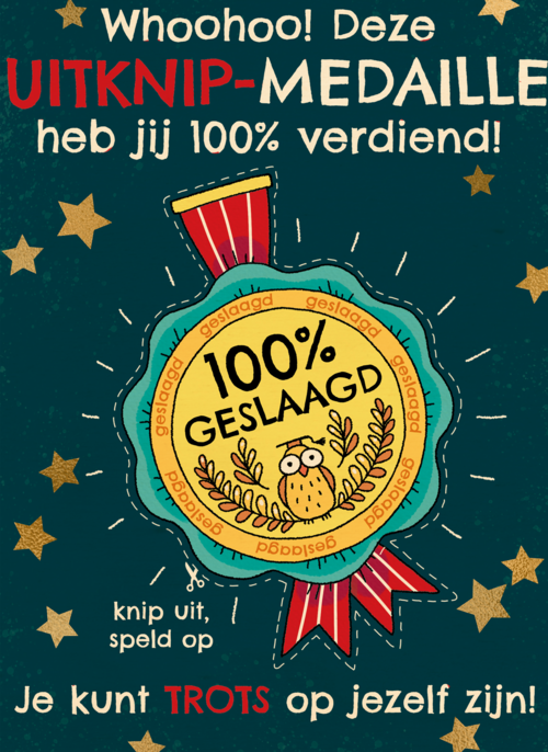 geslaagd kaart uitknip medaille