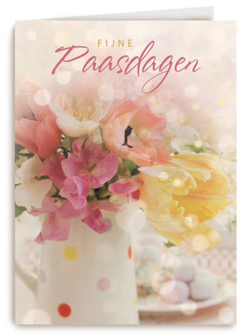 fijne paasdagen met bloemen in vaas paaseitjes