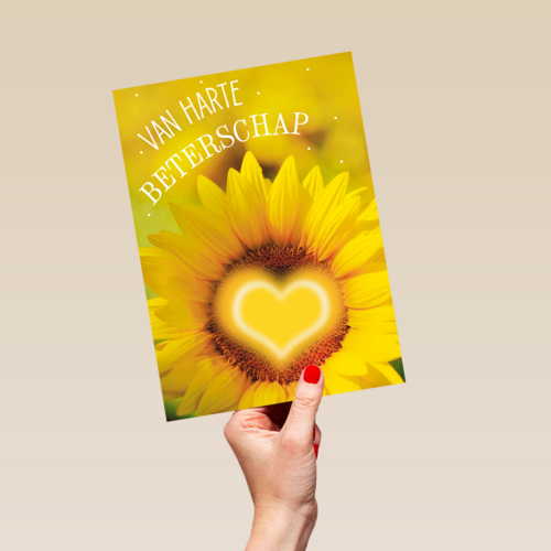 Beterschapskaart zonnebloem met hart