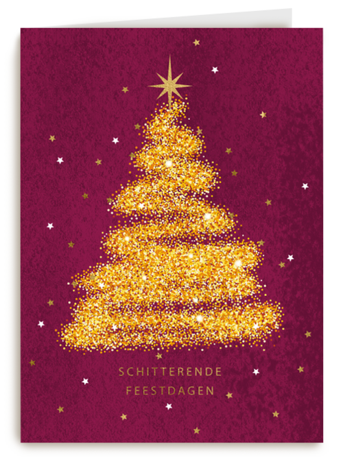 kerstkaart klassiek gouden kerstboom