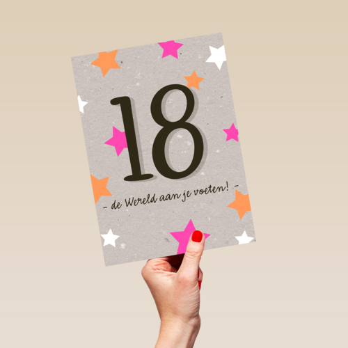 Verjaardagskaart 18 de wereld aan je voeten meisje vrouw