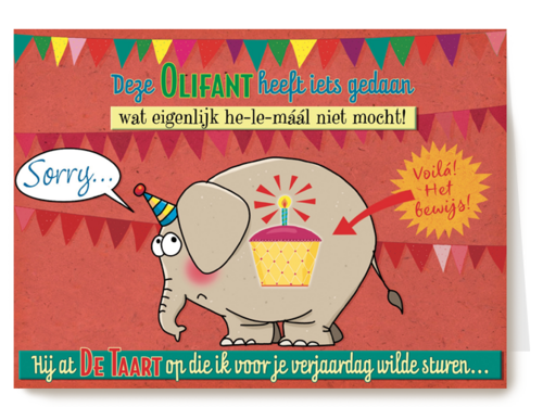 smile kaart oeps de olifant heeft de taart opgegeten