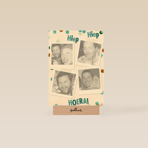 fotokaart staand hiep hiep hoera polaroid