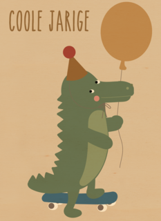 Verjaardagskaart krokodil met ballon