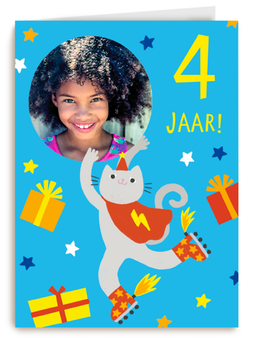 Verjaardagskaart Hallmark | Feestende Kat 4 Jaar Fotokaart
