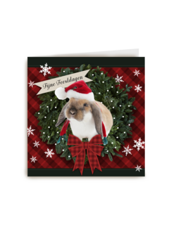 Kerstkaart konijn kerstmuts