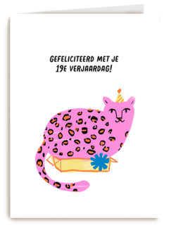 verjaardagskaart voor 19 jaar met roze kaart