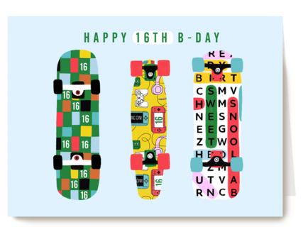 skate verjaardagskaart voor 16 jaar